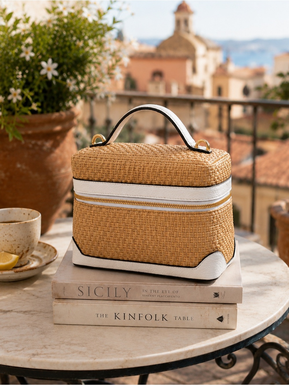 NWT Woven Raffia Crossbody Bag White Leather Resort Coastal Chic - Picture 2 of 6